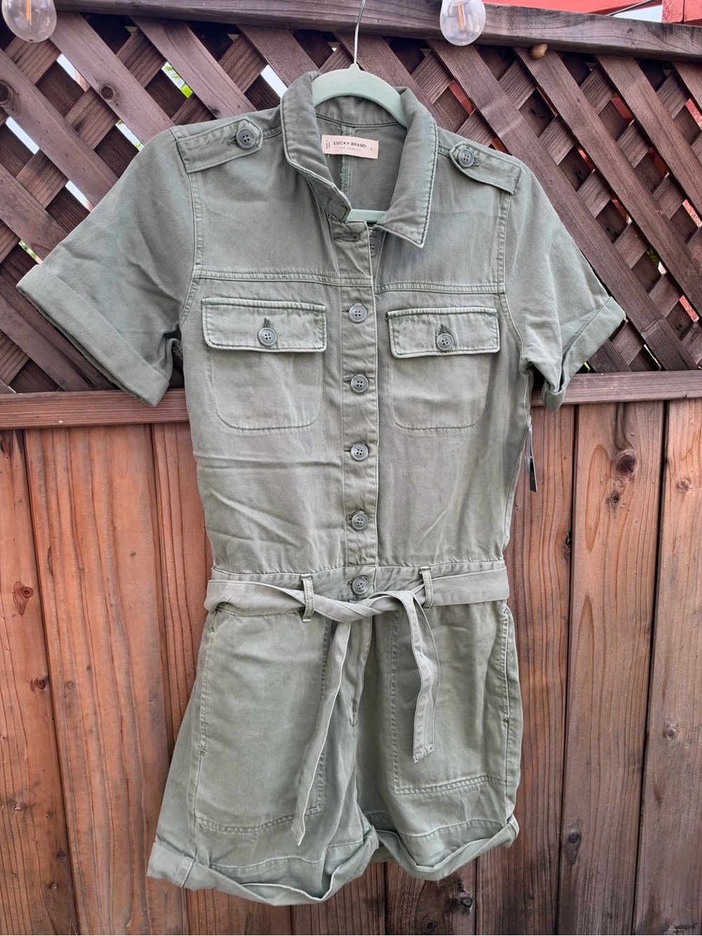 NWT Utility Short-Sleeve Romper Dress in Olive Green